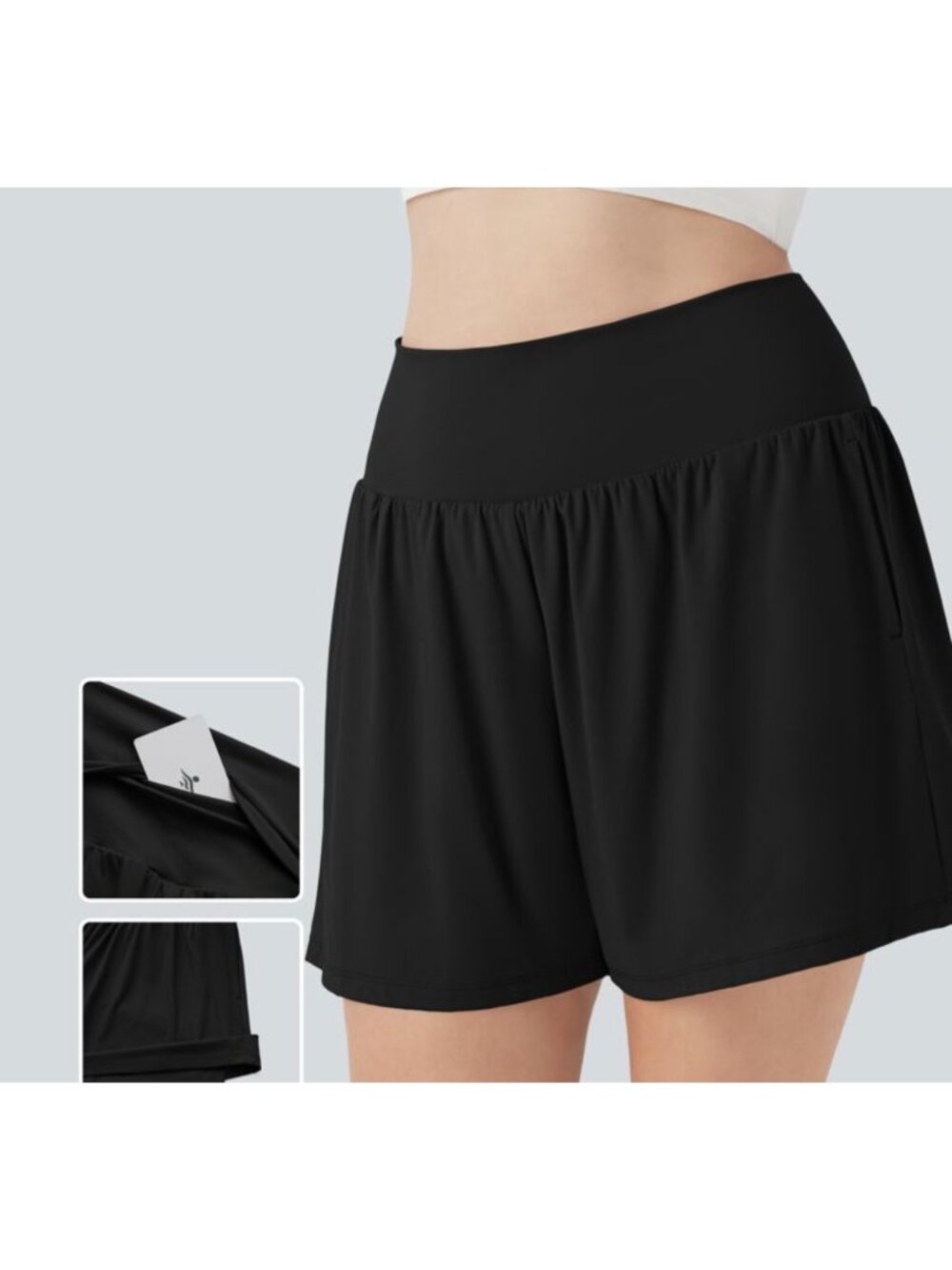 Halara L long Womens High-Waist Black Athletic Shorts With Built-In Shorts Size